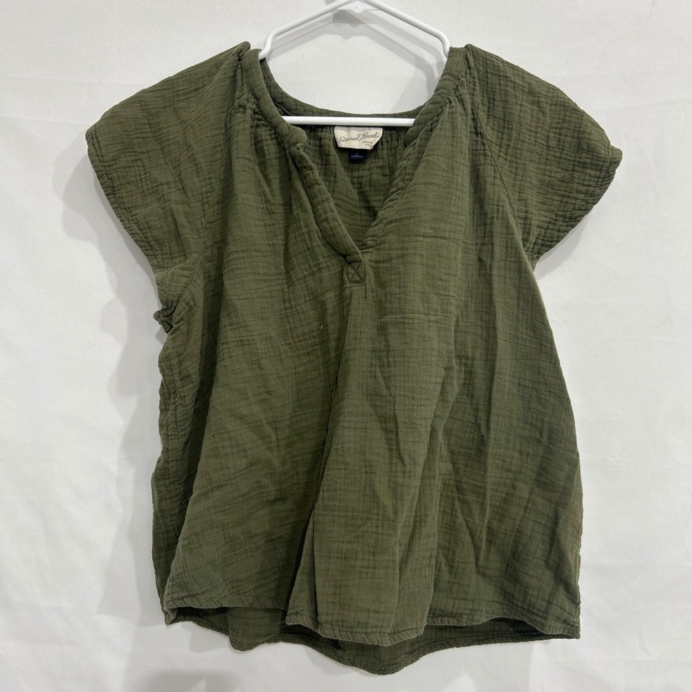 Universal Thread Olive Green Cotton Gauze V-Neck Cap Sleeve Blouse XL